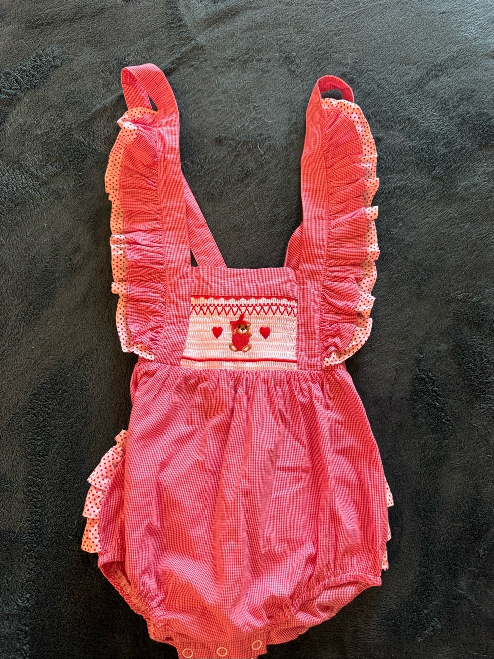Pink Smocked Heart Bubble Romper
